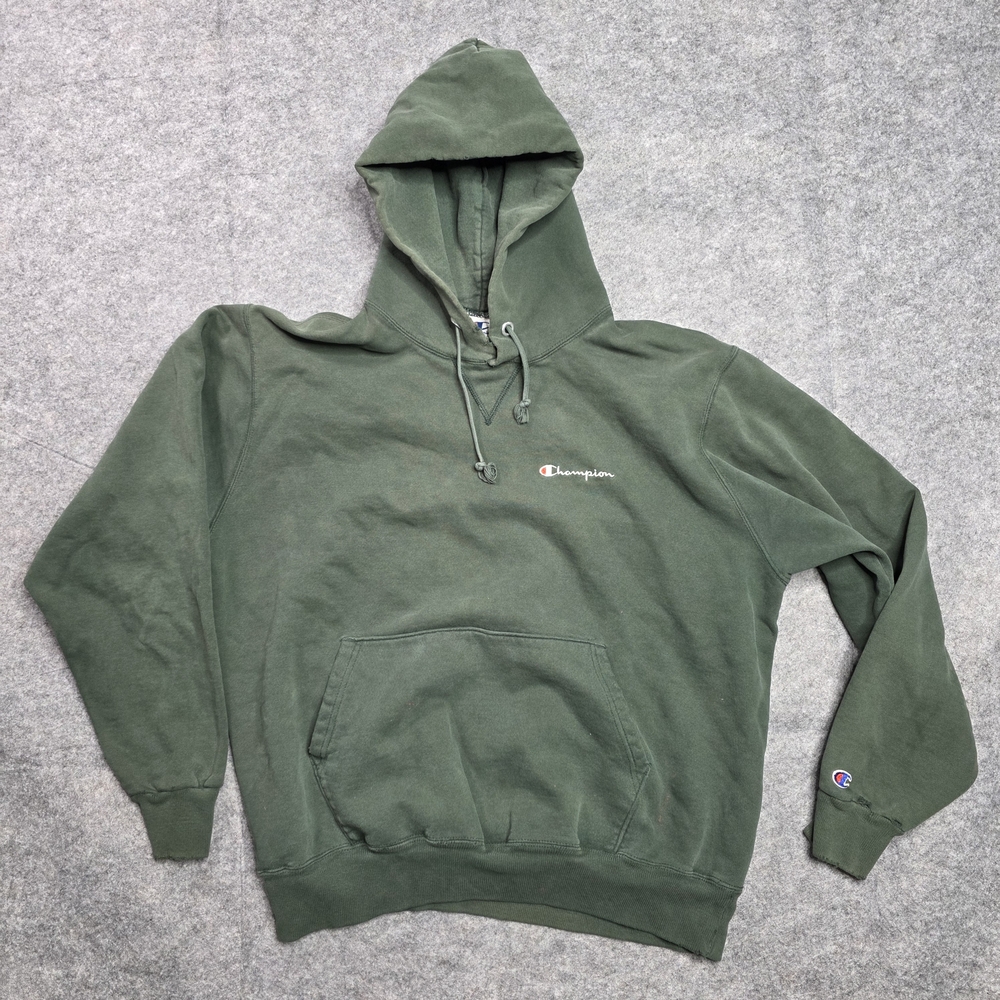 90s Made In USA Champion Hoodie Spellout Forest Green Size Large